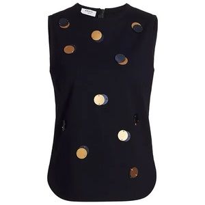 AKRIS Punto Oversized Layered Dot Sequin Sleeveless Jersey Top Navy Women Sz 16